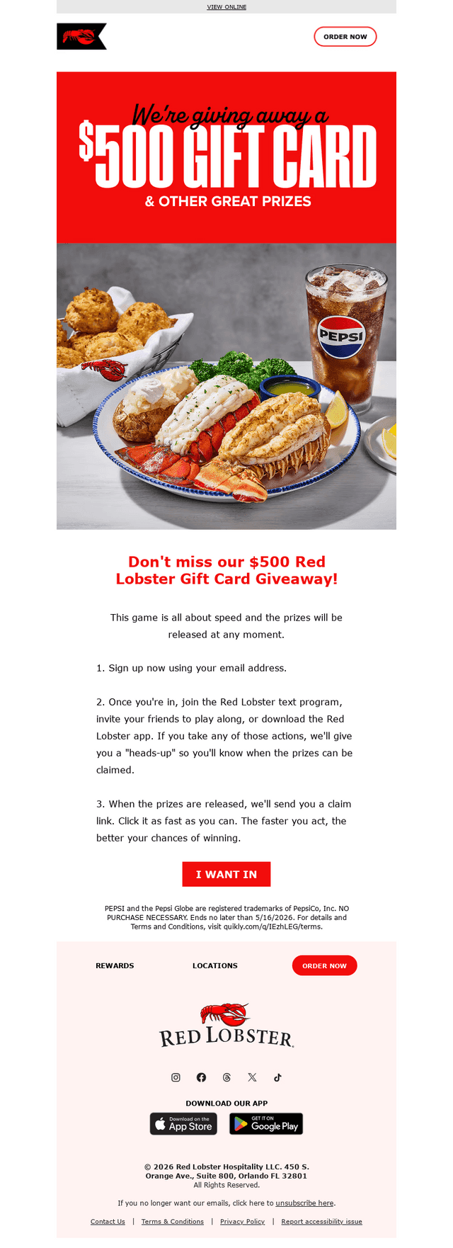 Red Lobster email from Thu, Apr 30, 2026