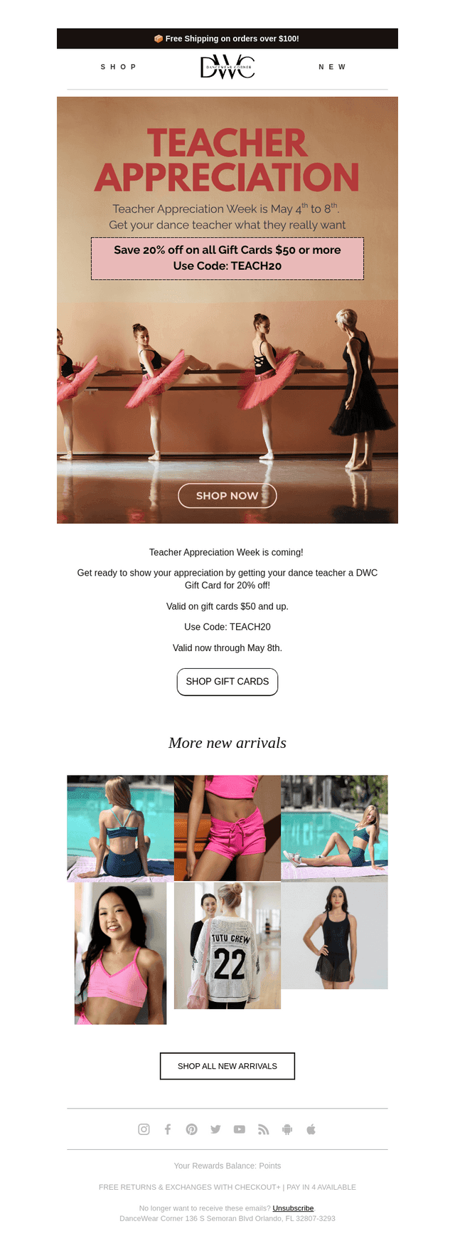 DanceWear Corner email from Fri, May 1, 2026