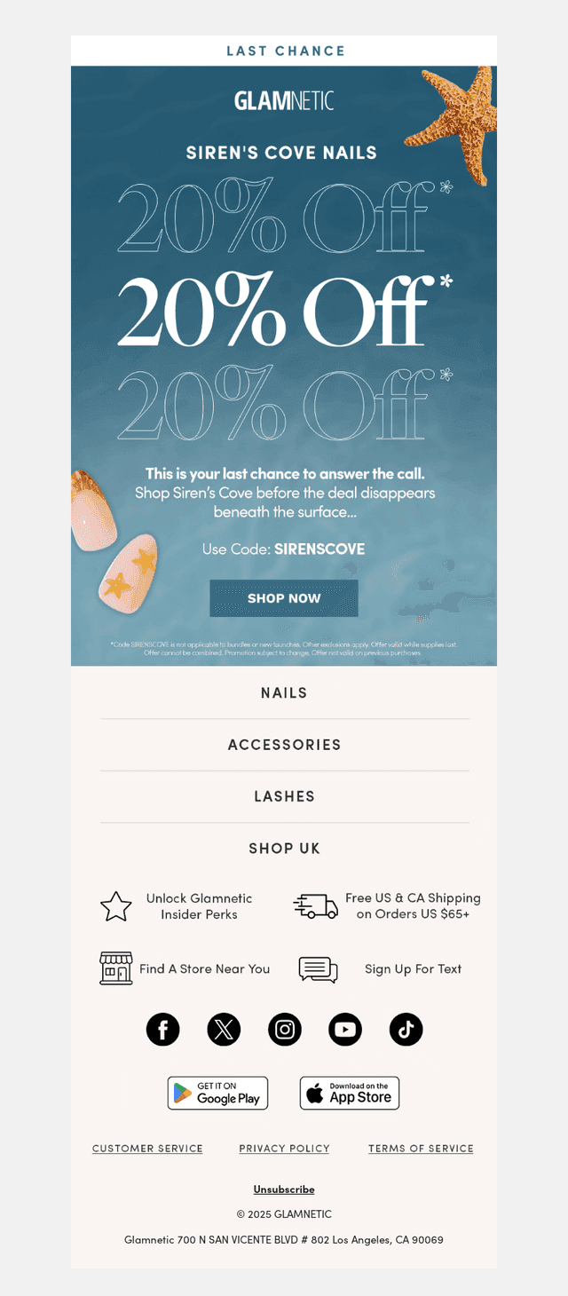 FINAL HOURS: 20% OFF Siren’s Cove 🧜‍♀️ 🌊
