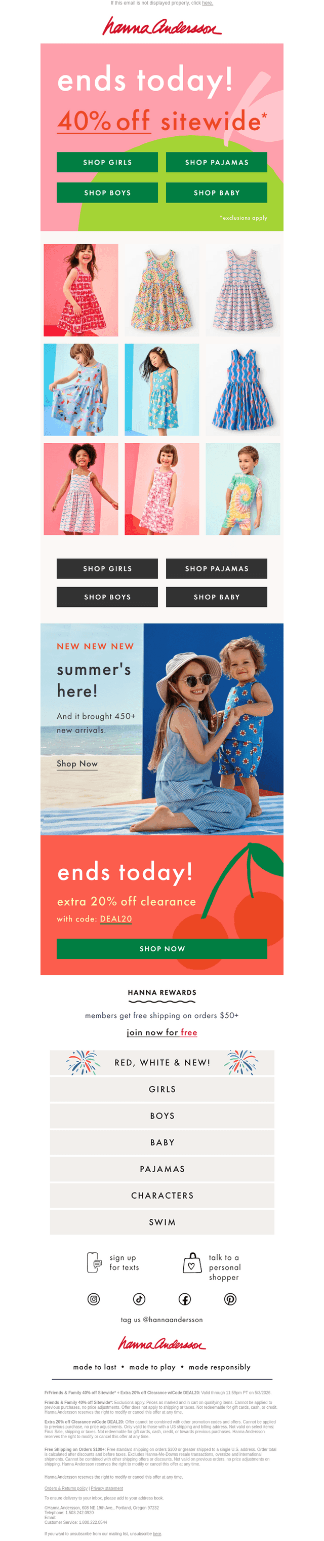 ENDS TODAY! 40% Off + Extra 20% Off Clearance