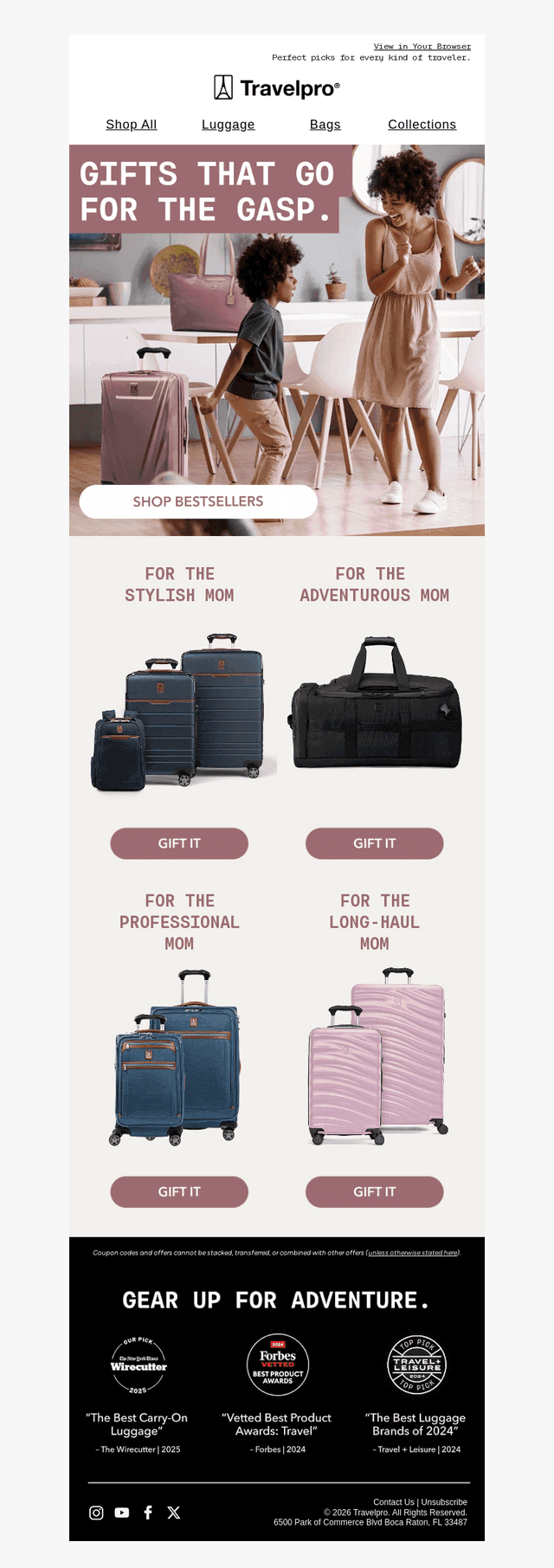 Travelpro Products email from Sun, May 3, 2026