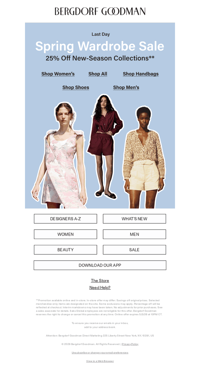Bergdorf Goodman email from Sun, May 3, 2026