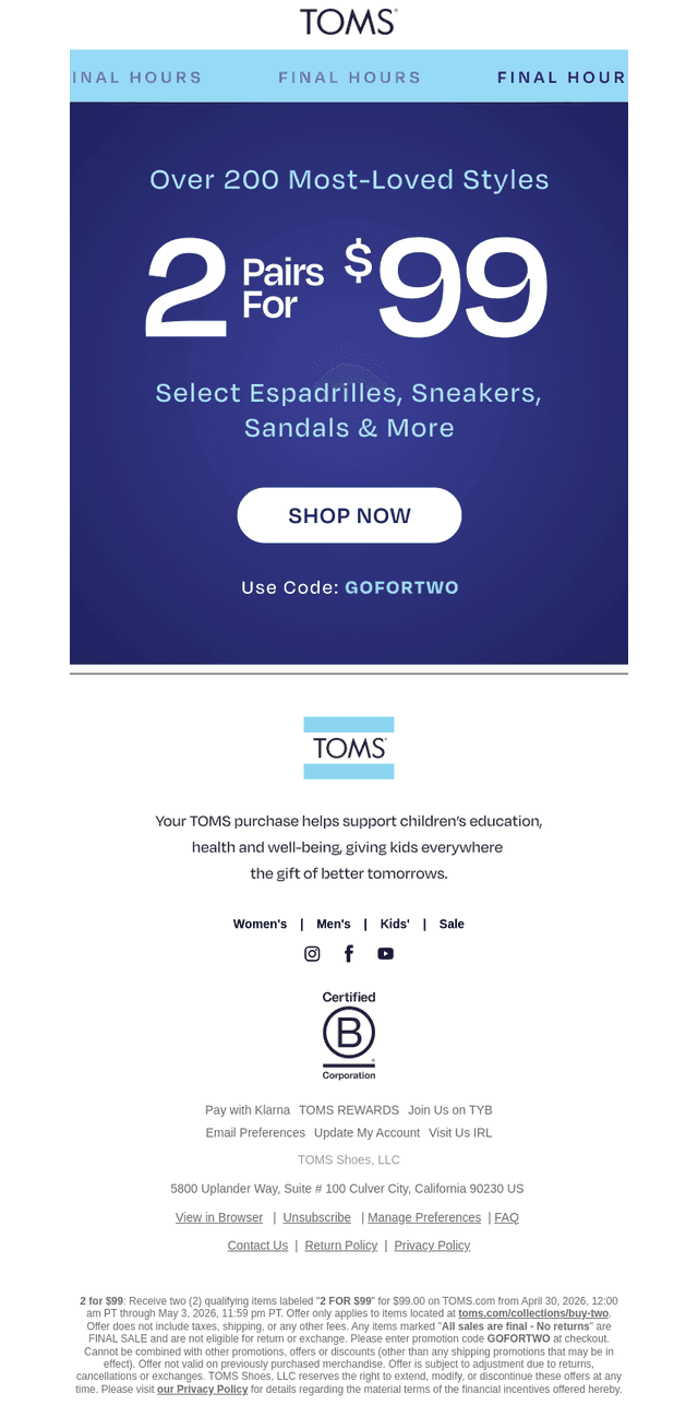 2 for $99 Ends at Midnight