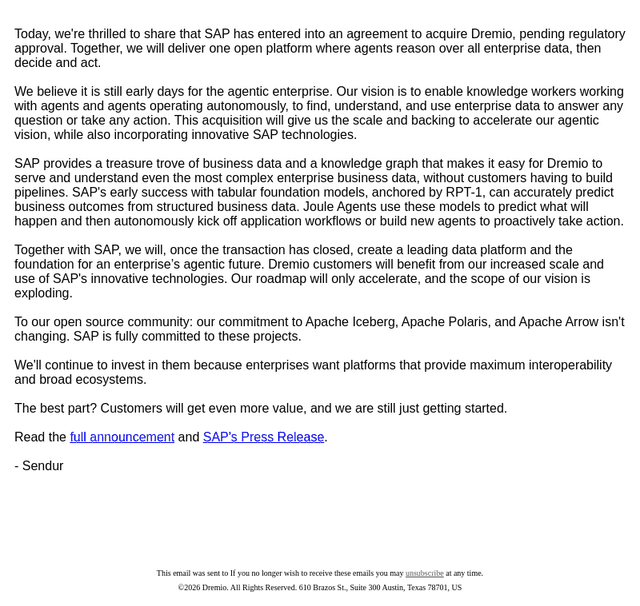 SAP Intends to Acquire Dremio