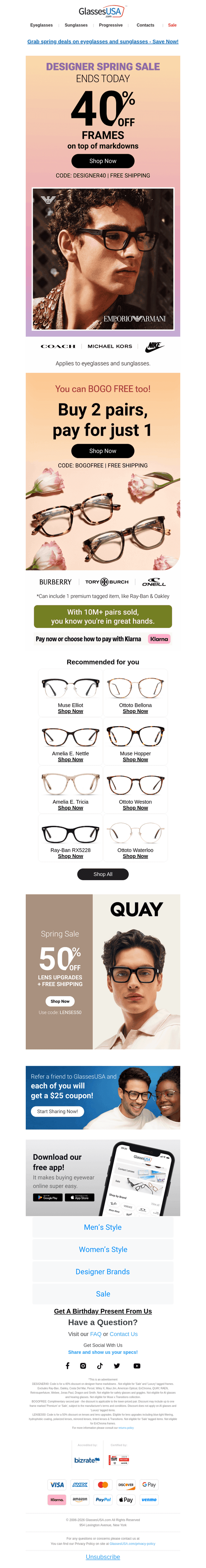 Glasses USA email from Mon, May 4, 2026