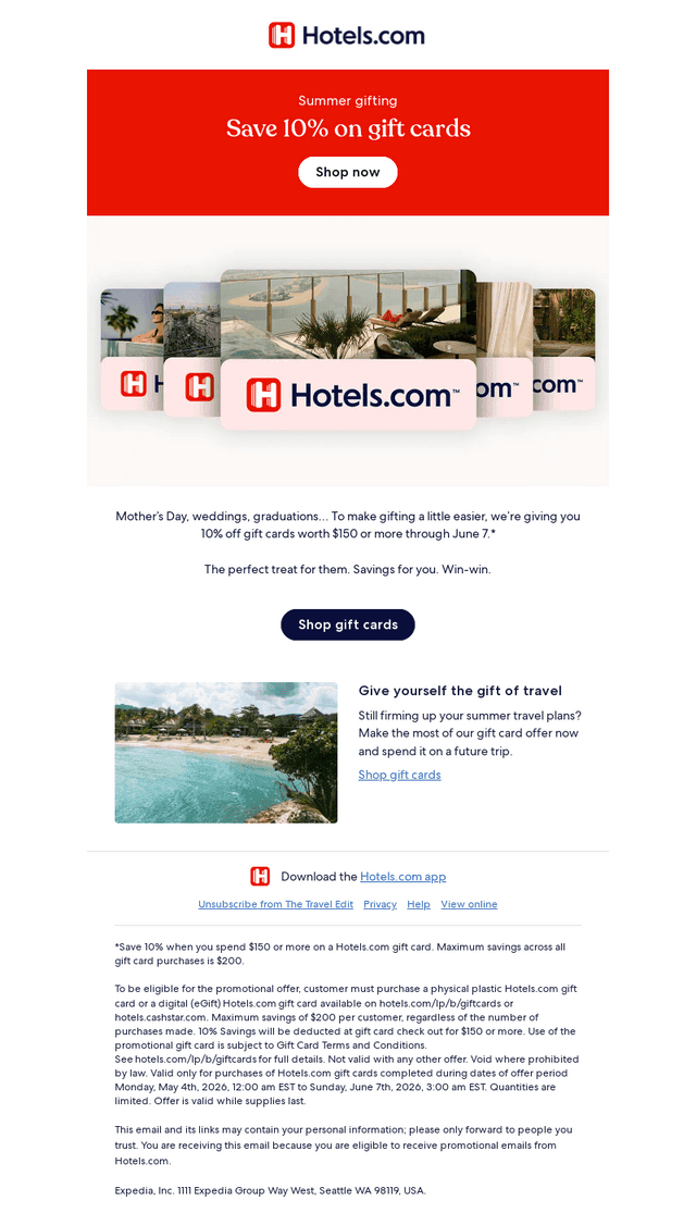 Hotels email from Wed, May 6, 2026
