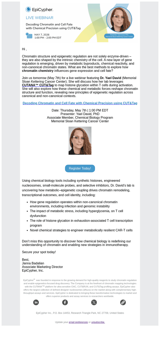 EpiCypher email from Wed, May 6, 2026