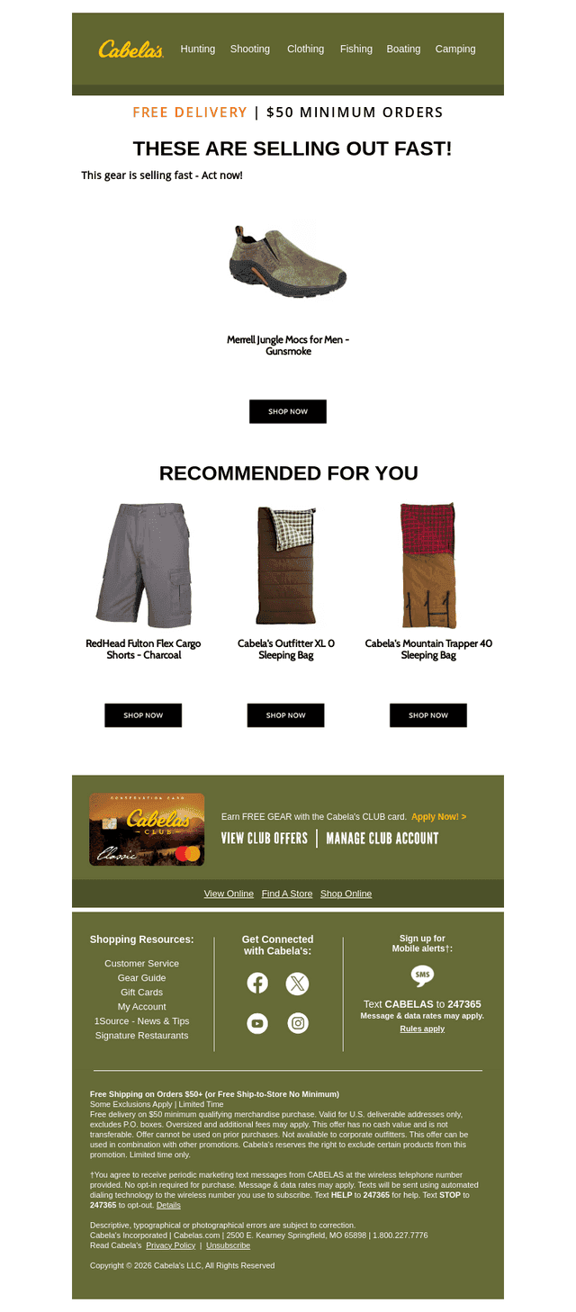 Cabela's email from Wed, May 6, 2026