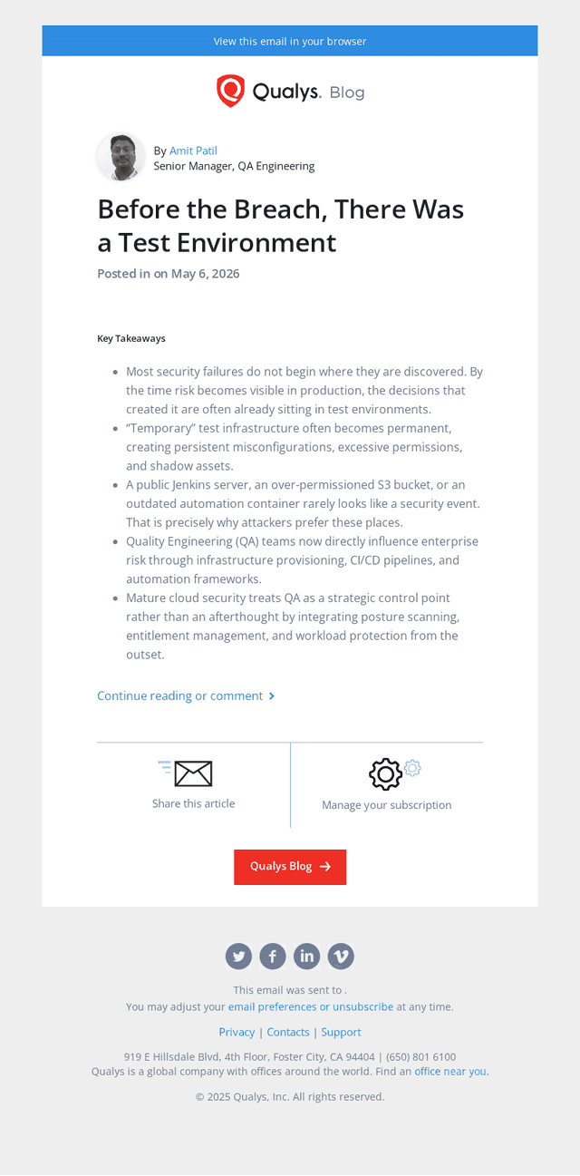 Read the latest post - Before the Breach, There Was a Test Environment