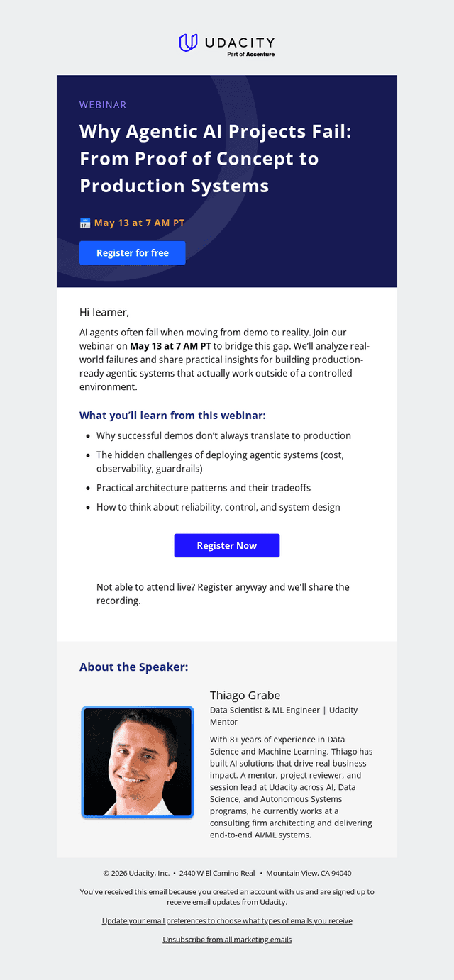 Udacity email from Wed, May 6, 2026