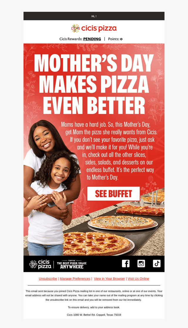 Cici's Pizza email from Wed, May 6, 2026