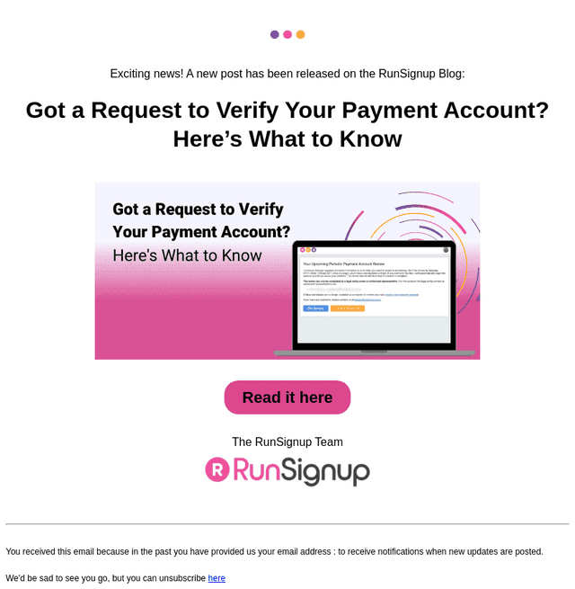 RunSignUp email from Thu, May 7, 2026