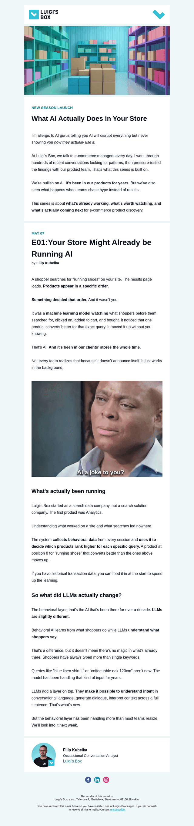 Luigi's Box email from Thu, May 7, 2026