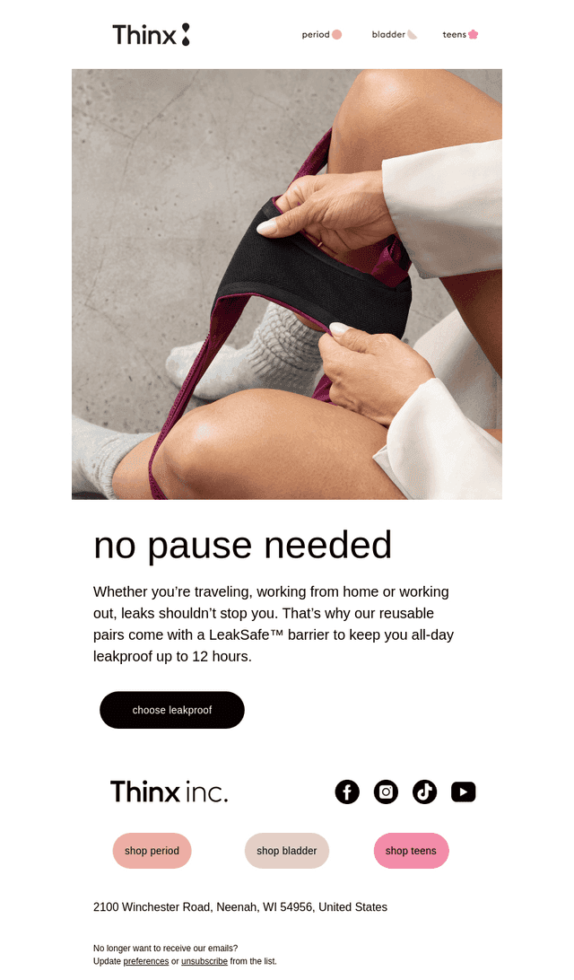 Leakproof all day — up to 12 hours