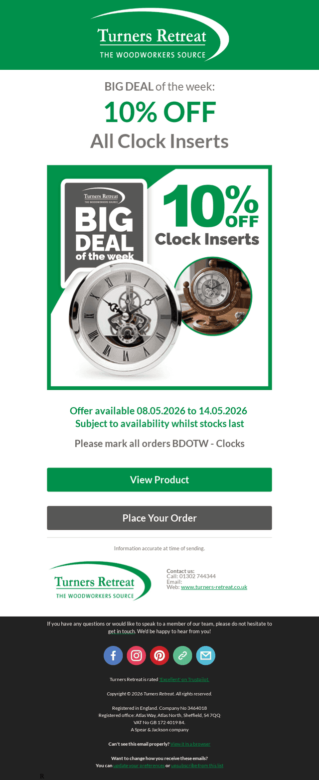 Save 10% on all clock inserts