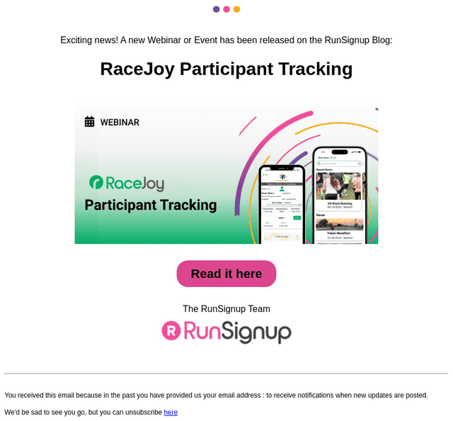 RunSignUp email from Thu, May 7, 2026