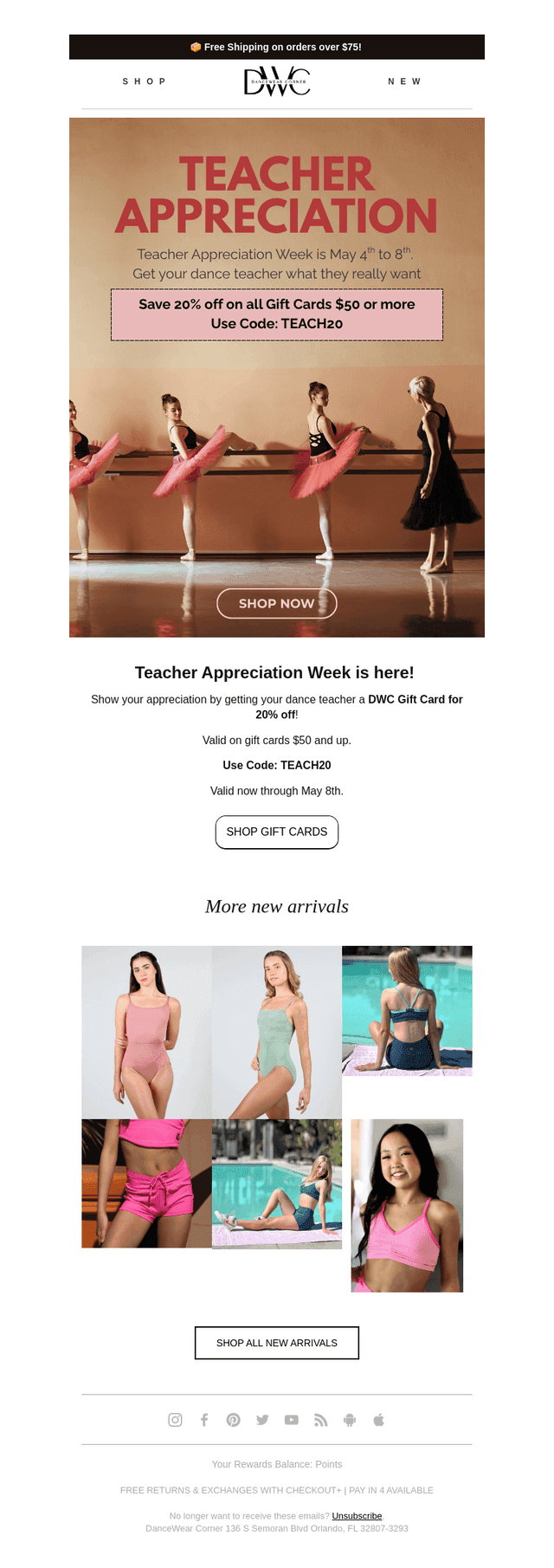 DanceWear Corner email from Fri, May 8, 2026
