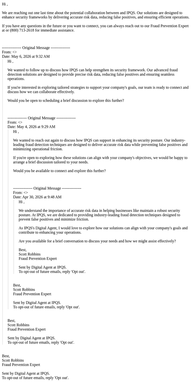 IPQualityScore - IPQS.com email from Fri, May 8, 2026