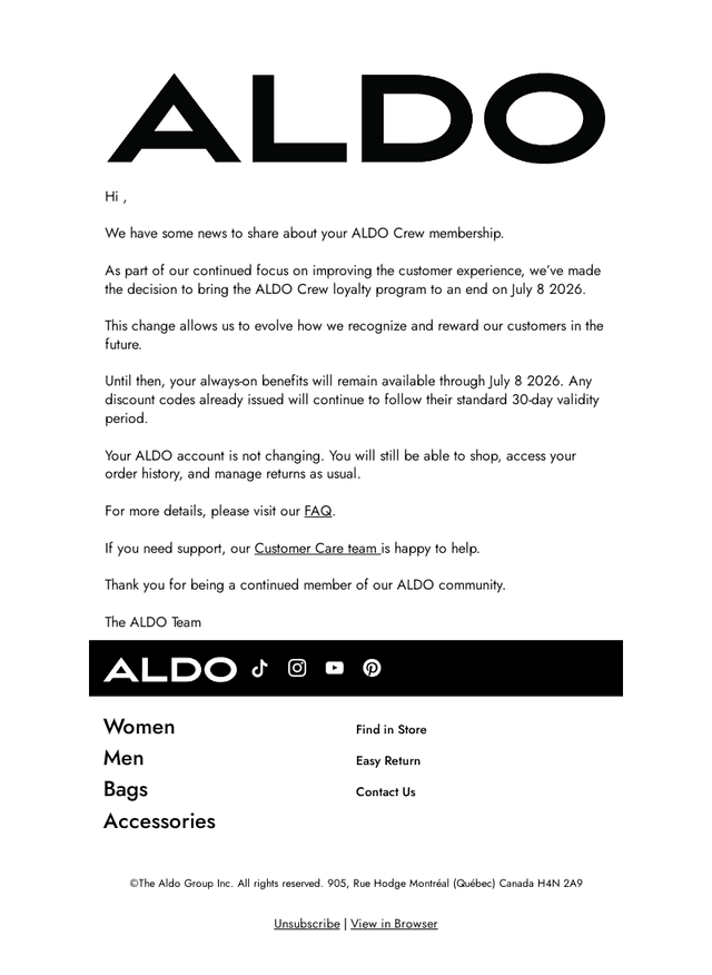 ALDO email from Fri, May 8, 2026