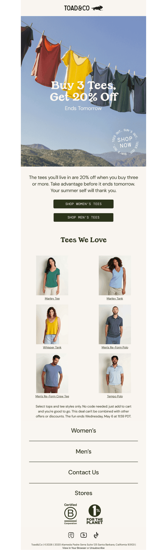 Last Call: 20% Off 3 Tees Ends Tomorrow