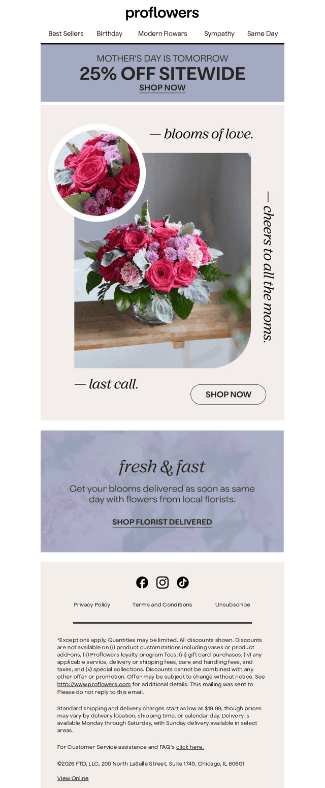 ProFlowers email from Sat, May 9, 2026