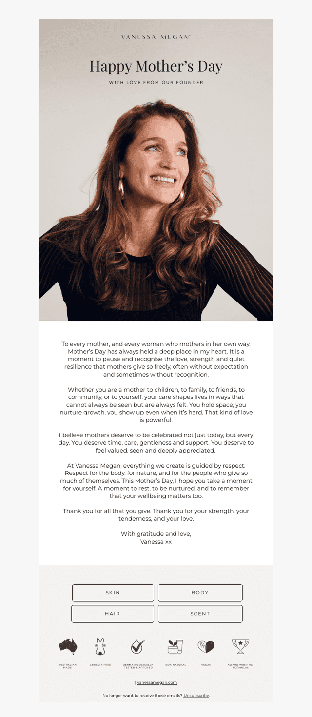 Vanessa Megan Skincare email from Sun, May 10, 2026
