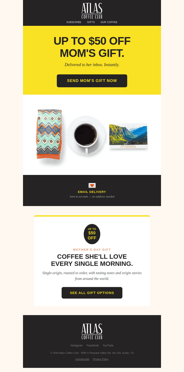 Atlas Coffee Club email from Sun, May 10, 2026