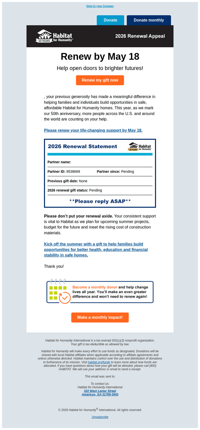 Habitat email from Mon, May 11, 2026