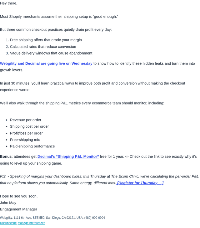 Webgility email from Mon, May 11, 2026