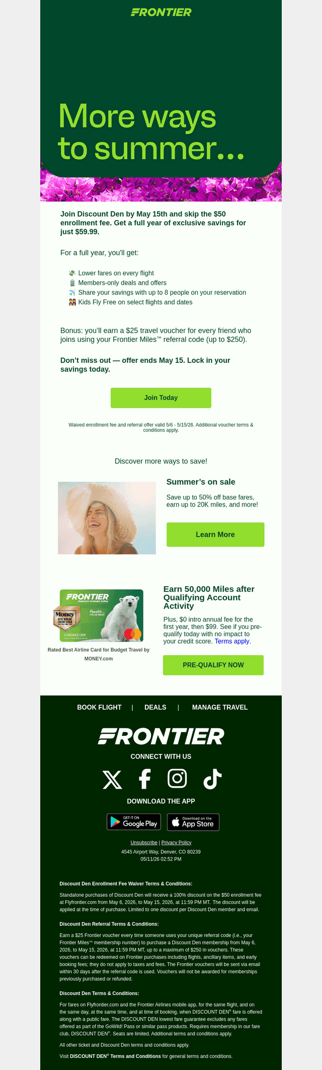 Frontier Airlines email from Mon, May 11, 2026