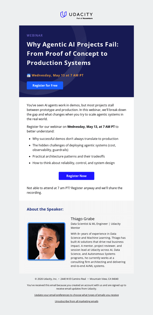 Udacity email from Mon, May 11, 2026