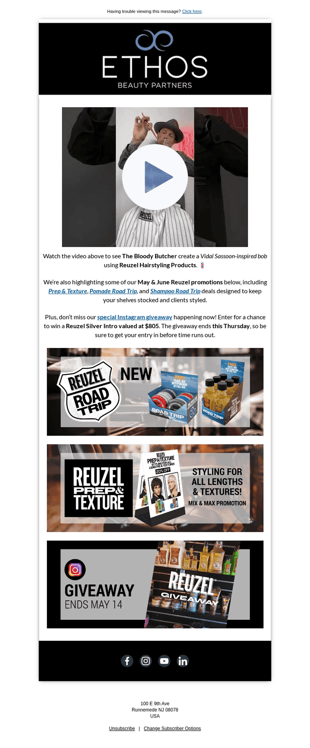Ethos Beauty Partners email from Mon, May 11, 2026