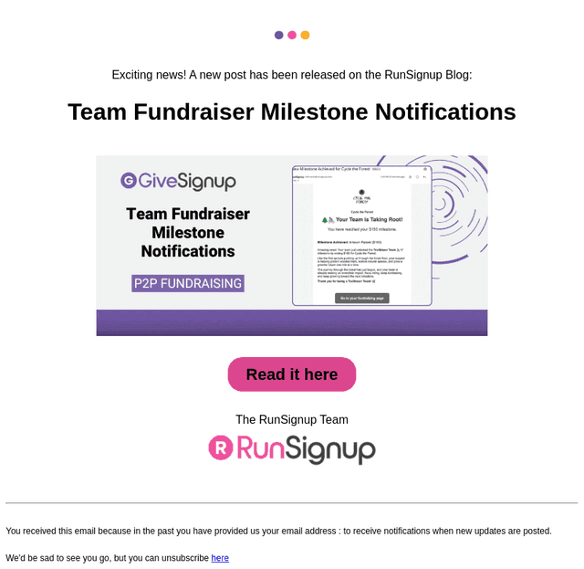 New Post! - Team Fundraiser Milestone Notifications