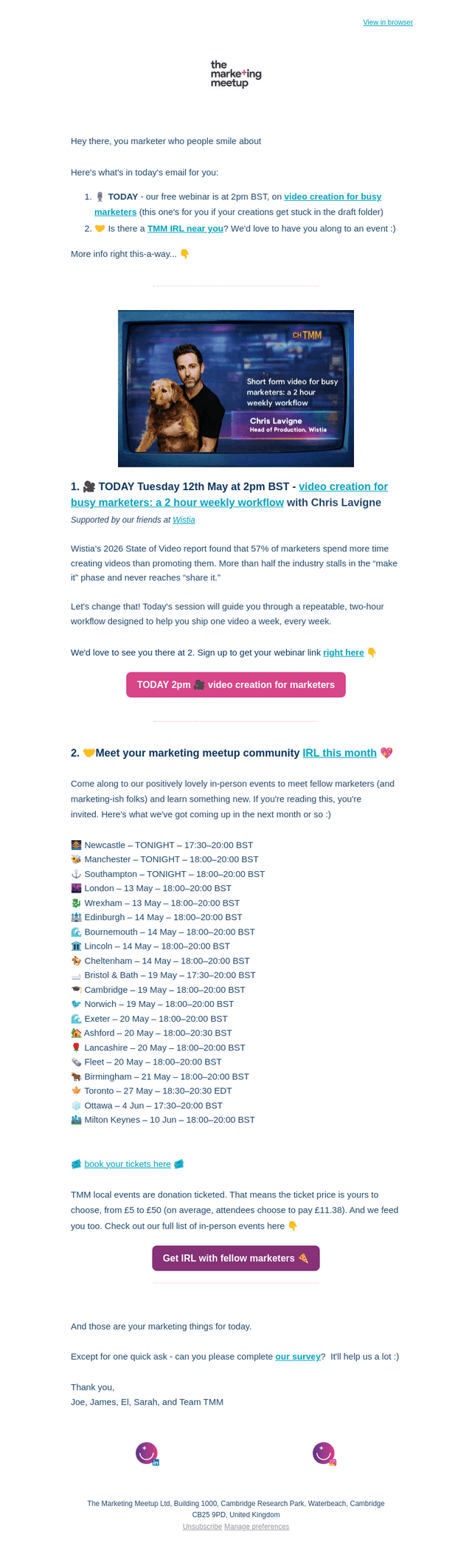 The Marketing Meetup email from Tue, May 12, 2026