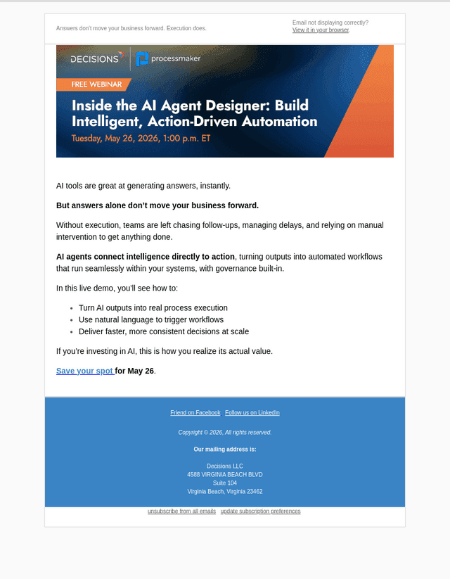 Decisions email from Tue, May 12, 2026