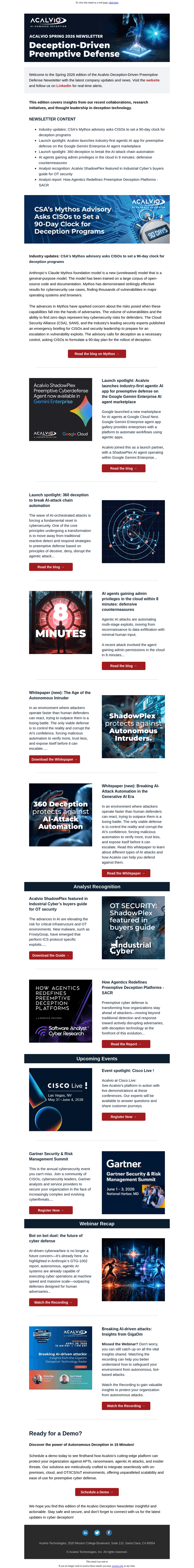 Acalvio Technologies email from Thu, May 14, 2026