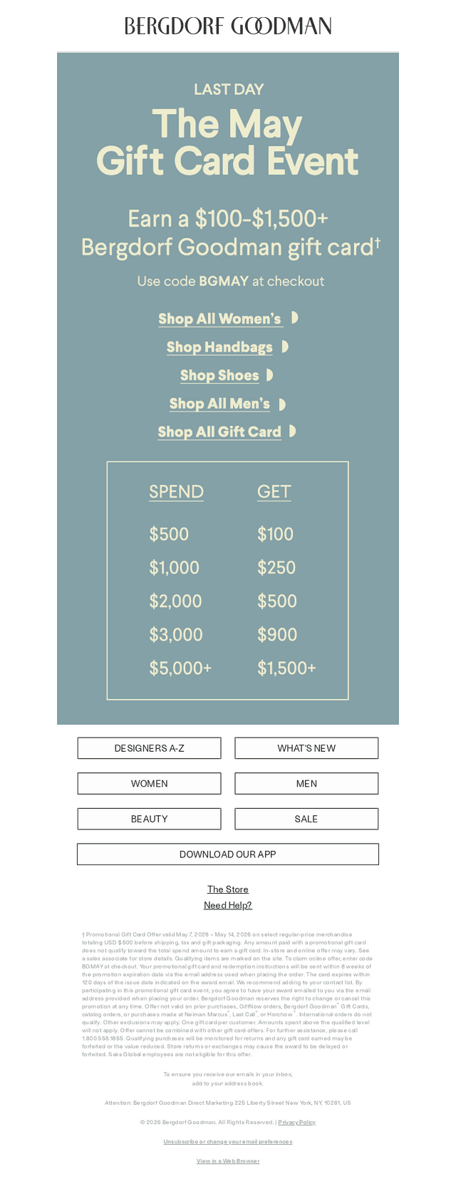 Bergdorf Goodman email from Thu, May 14, 2026
