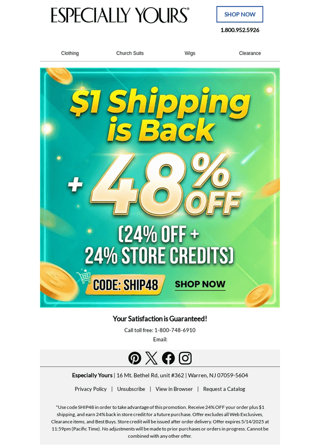 Ends Tonight: $1 Shipping + 48% OFF ⏰