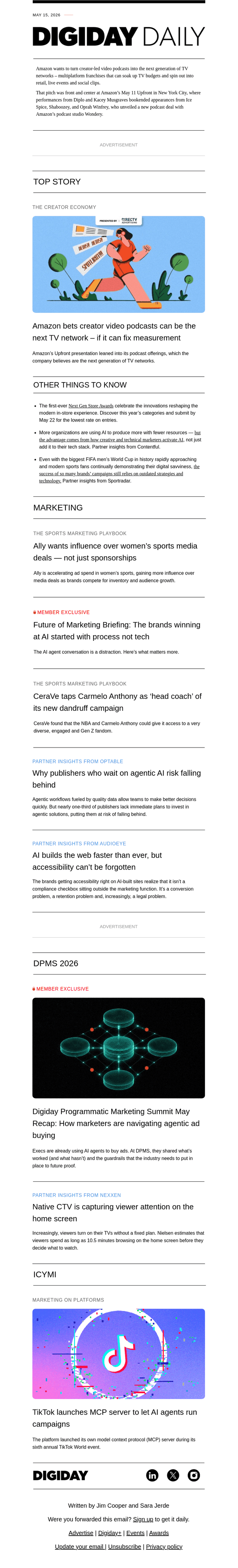 Digiday email from Fri, May 15, 2026