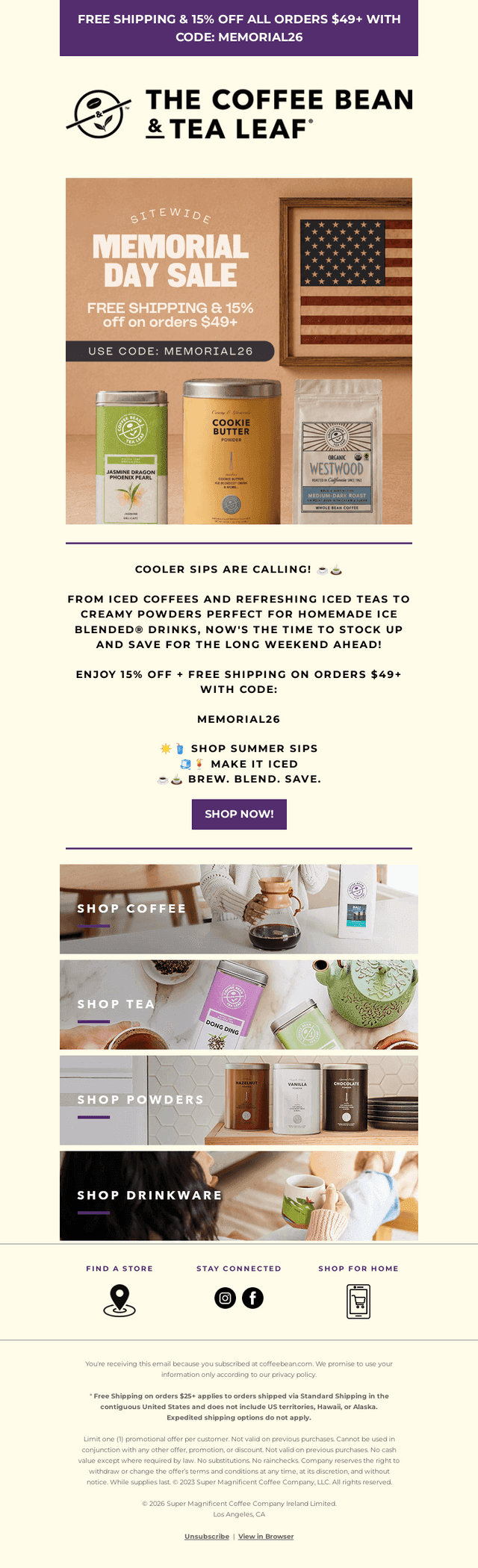 The Coffee Bean & Tea Leaf email from Fri, May 15, 2026