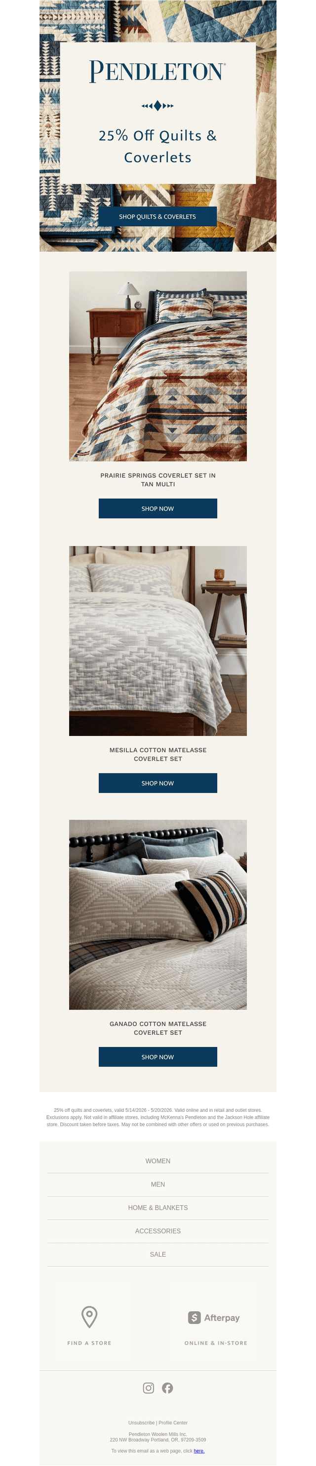 Don’t miss 25% off quilts & coverlets