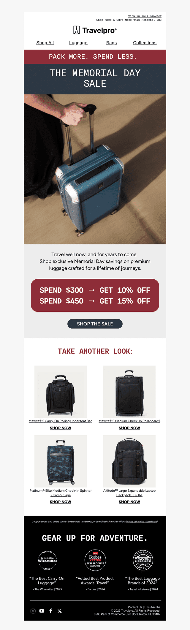 Travelpro Products email from Sun, May 17, 2026