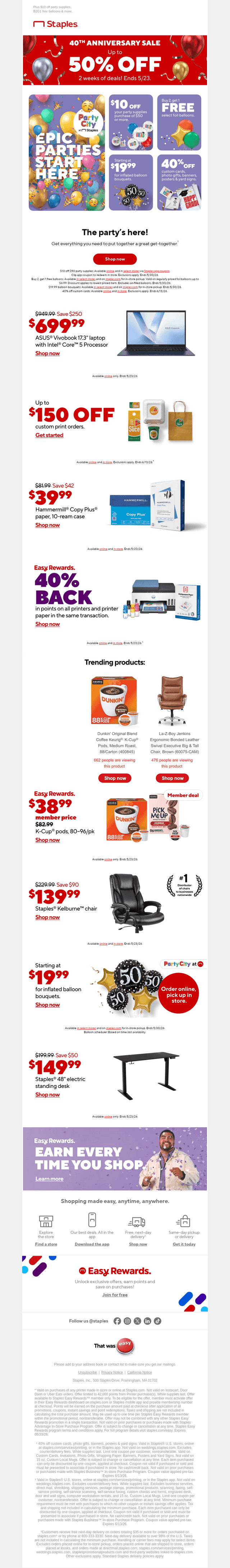 Staples email from Sun, May 17, 2026