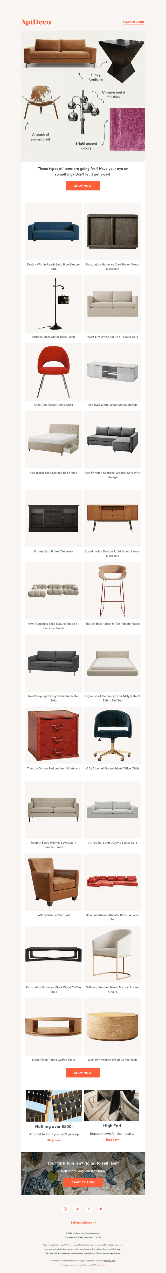 The most searched items on AptDeco right now.