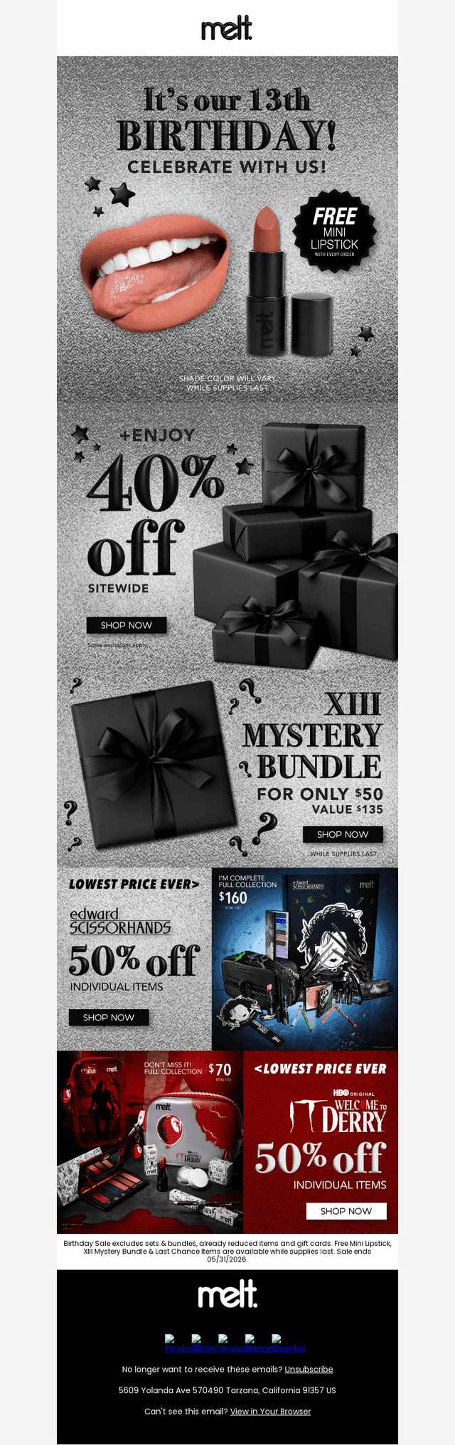 Melt Cosmetics email from Sun, May 17, 2026