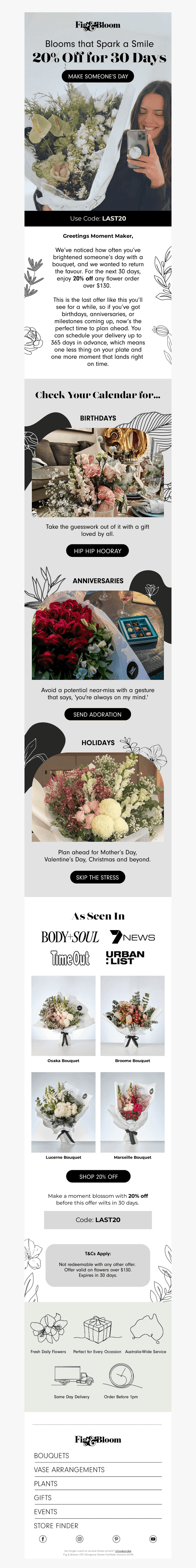 💐20% off flowers one last time!