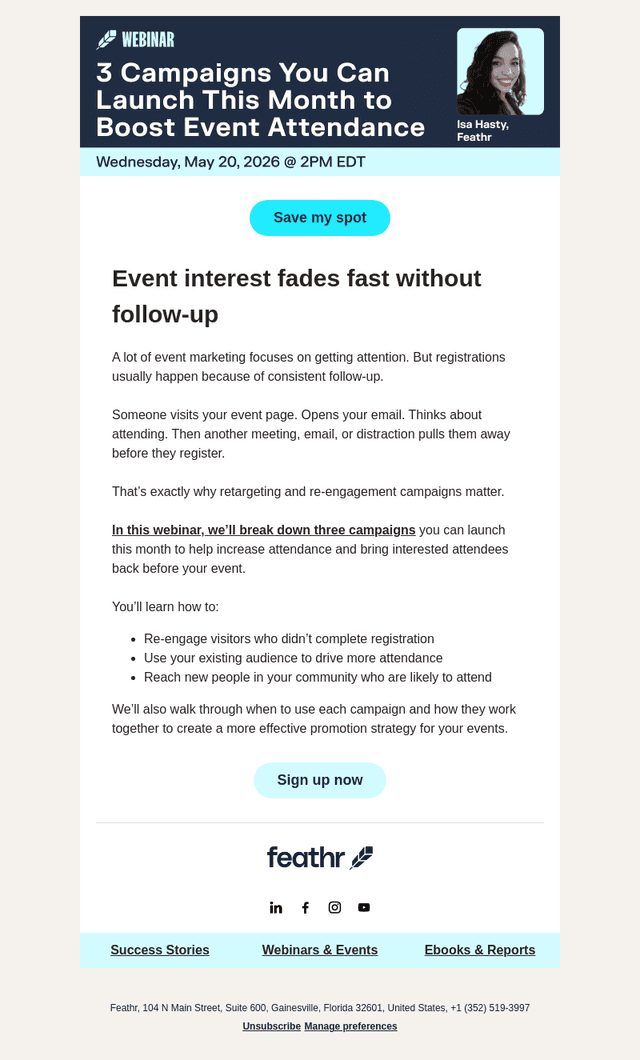 Feathr email from Mon, May 18, 2026