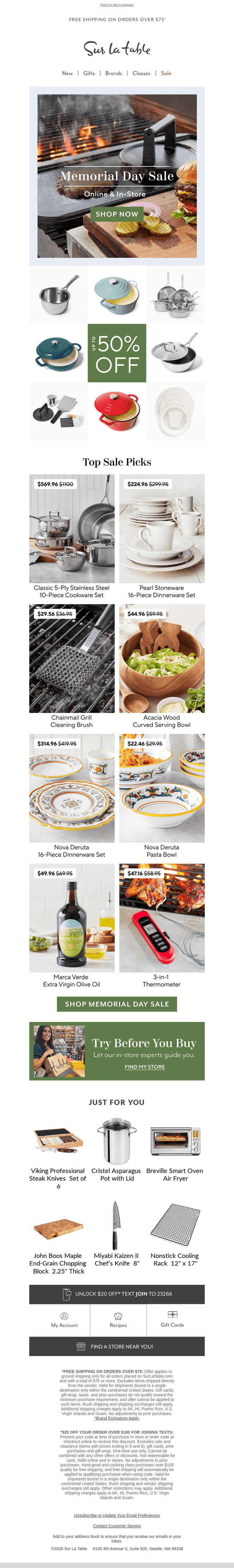 Sur La Table email from Mon, May 18, 2026