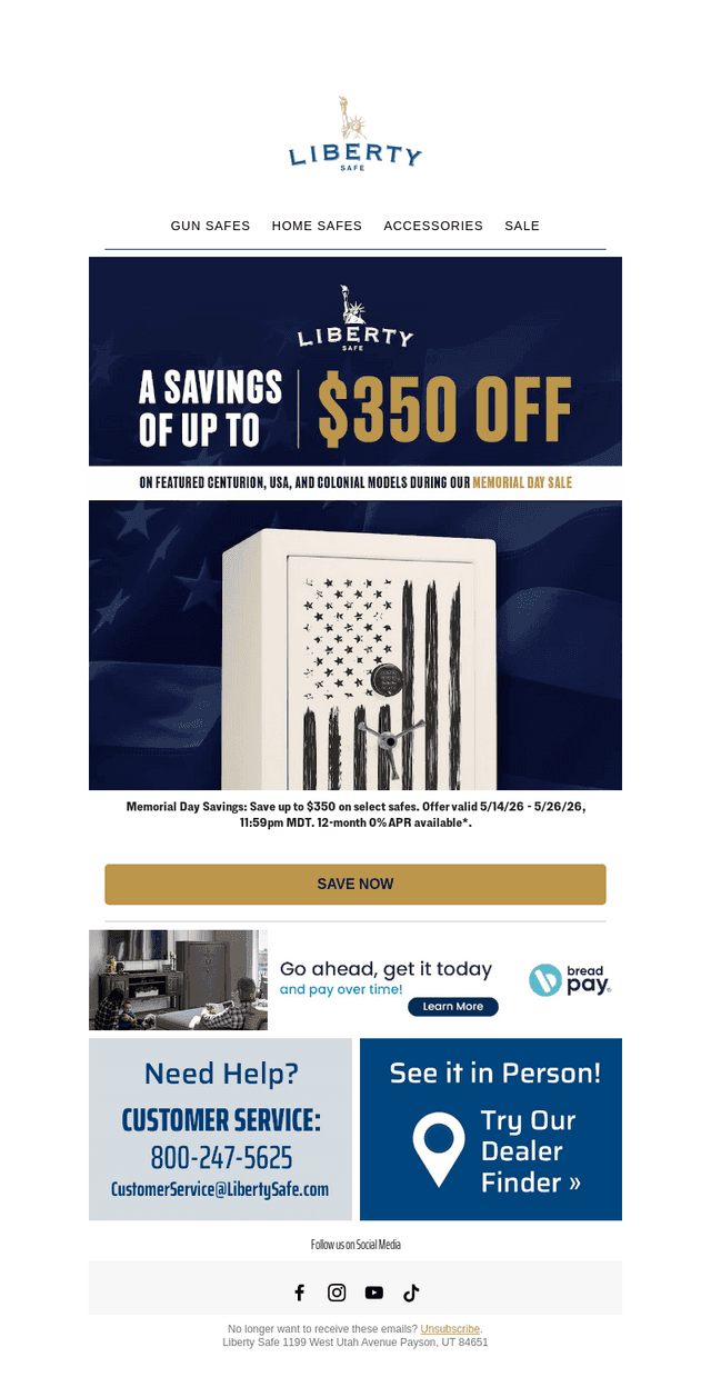 Liberty Safe email from Mon, May 18, 2026