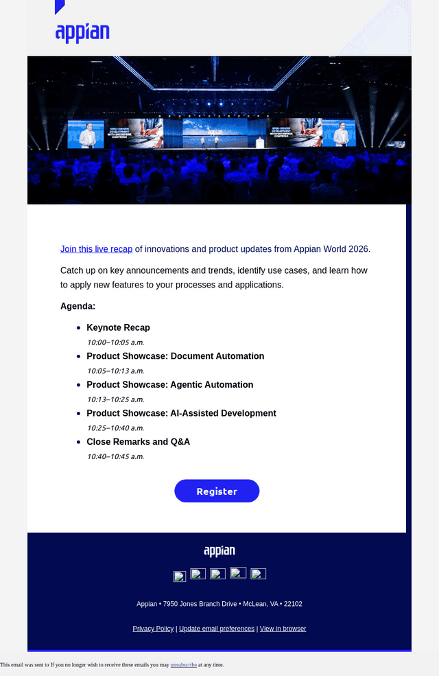 Appian Corporation email from Mon, May 18, 2026